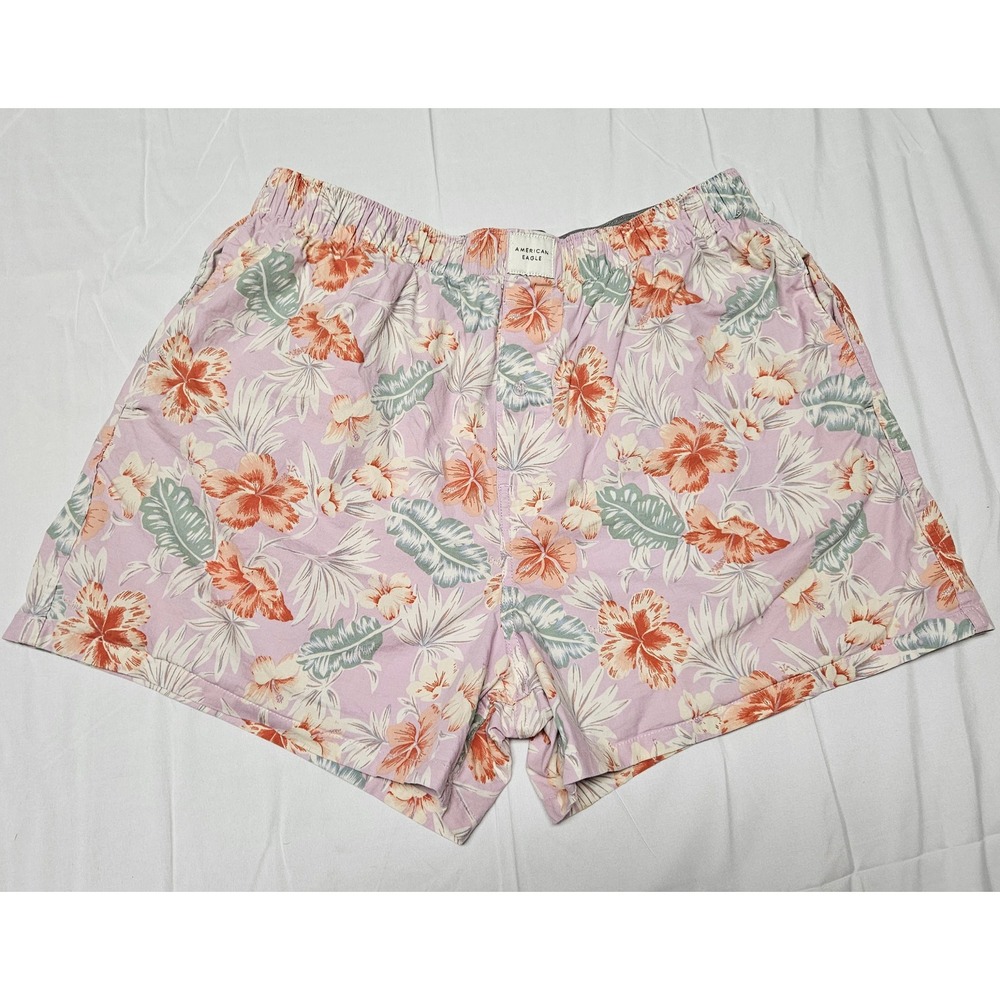 American Eagle Tropical Hibiscus Floral Shorts Womens Large Purple Pink Summer